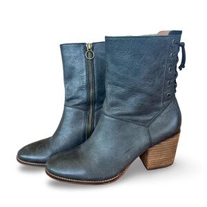 Latigo Anthropologie Smoky Gray Leather Back-Lace-up Side Zip Bootie Size 8.5